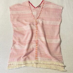 Lilla P  Stitched Lightweight Cotton Tunic with Crochet Fringe